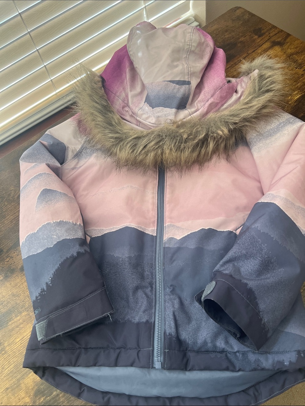 Under Armor Kids Pink & Gray Hooded Winter Coat with Faux Fur Trim